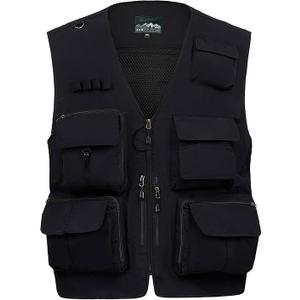 AOTORR Mens Outdoor Work Safari Cargo Photo Travel Fishing Vests for Men with Multi-pockets (Medium,Black)