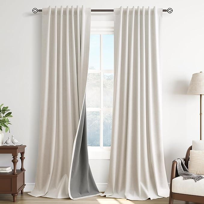 linen curtains100"×  94 " long beige 2 panels