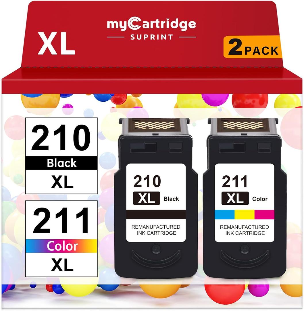 myCartridge SUPRINT 210XL 211XL Combo Pack Remanufactured Ink Cartridge Replacement for Canon 210 XL 211 XL Black Color for PIXMA MX410 IP2700 IP2702 MP240 MP250 MP495 MX340 Printer