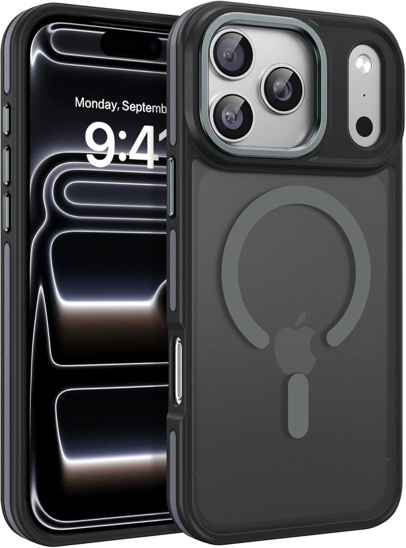 BENTOBEN Magnetic for iPhone 17 Pro Max Case 2025 [Compatible with Magsafe] [Military-Grade Protection] Matte Women Men Anti-Slip Shockproof Bumper Phone Cases for 17 Pro Max 6.9", Grey/Black