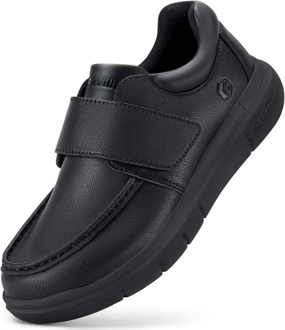 FitVille Wide Diabetic Walking Shoes for Men Leather Oxford Comfortable Dress Business Casual Shoes Sneakers for All-Day Comfort (Jet Black) 13W
