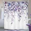 Riyidecor Purple Eucalyptus Leaves Shower Curtain for Bathroom Decor 72Wx72H Plants Watercolor Floral Rustic Botanical Leaf Spring Nature Art Printed Fabric Polyester Waterproof 12 Pack Plastic
