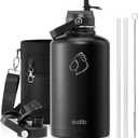 BUZIO Vacuum Insulated Stainless Steel Water Bottle 87oz (Cold for 48 Hrs/Hot for 24 Hrs) Half Gallon BPA Free Double Wall Travel Mug/Flask for Outdoor Sports Hiking, Camping, Running, Black