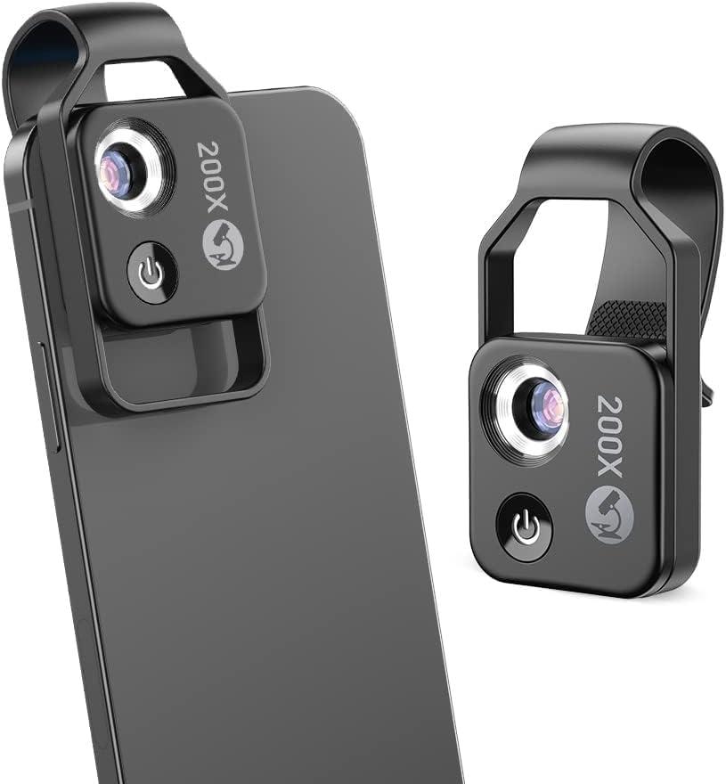 APEXEL 200X Phone Microscope Lens, Nano Zoom Phone Micro Lens for iPhone Android with LED Light CPL Universal Clip, Nanozoom Mini Pocket Digital Microscope, Portable Smartphone Macro Lens Camera