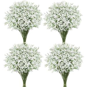 Babys Breath Artificial Flowers, 18 Pcs White Fake Baby Breath Flowers Artificial Bulk Real Touch Faux Gypsophila Bouquets for Wedding Floral Arrangement Party Home Decoration
