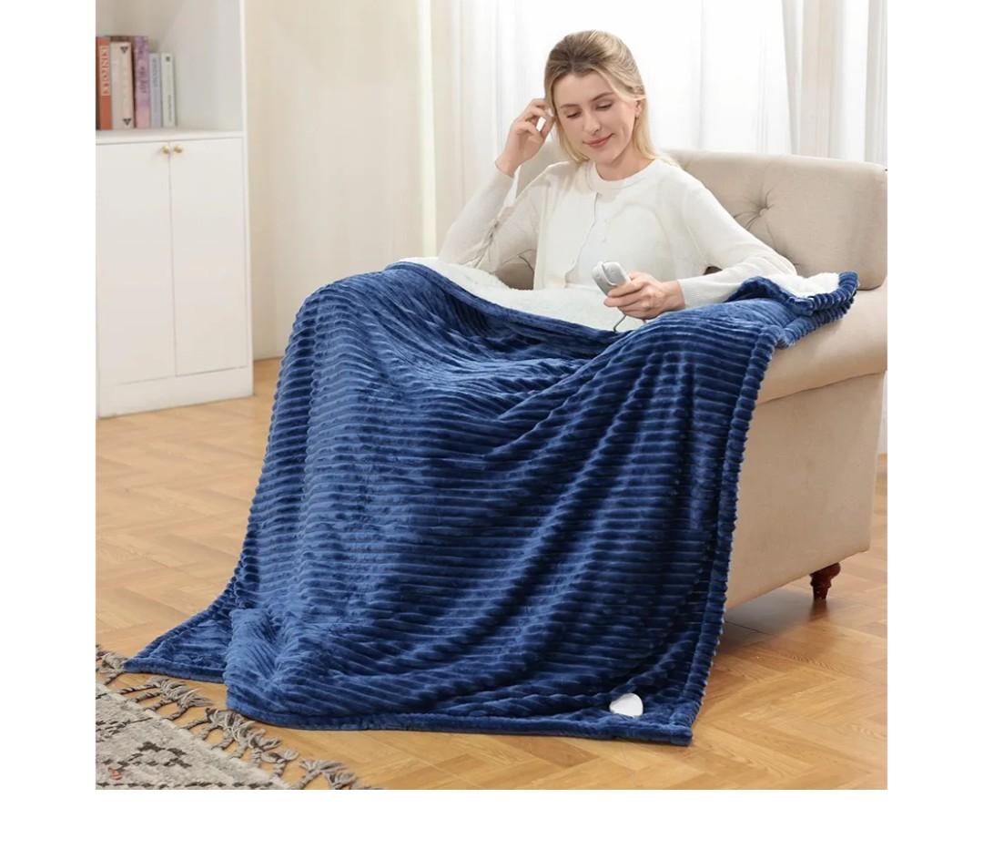 Heated Blanket Electric Throw - Soft Flannel Electric Blanket 50" x 60", Heating Blanket with 10 Time Settings, 6 Heat Settings, Machine Washable with Over-Heat Protection (Navy Blue)