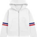 Womens Full Zip Up Long Sleeve Color Block Fleece Cropped Hoodies Winter Gym Running Outing Athletic Sweatshirts (White, M)