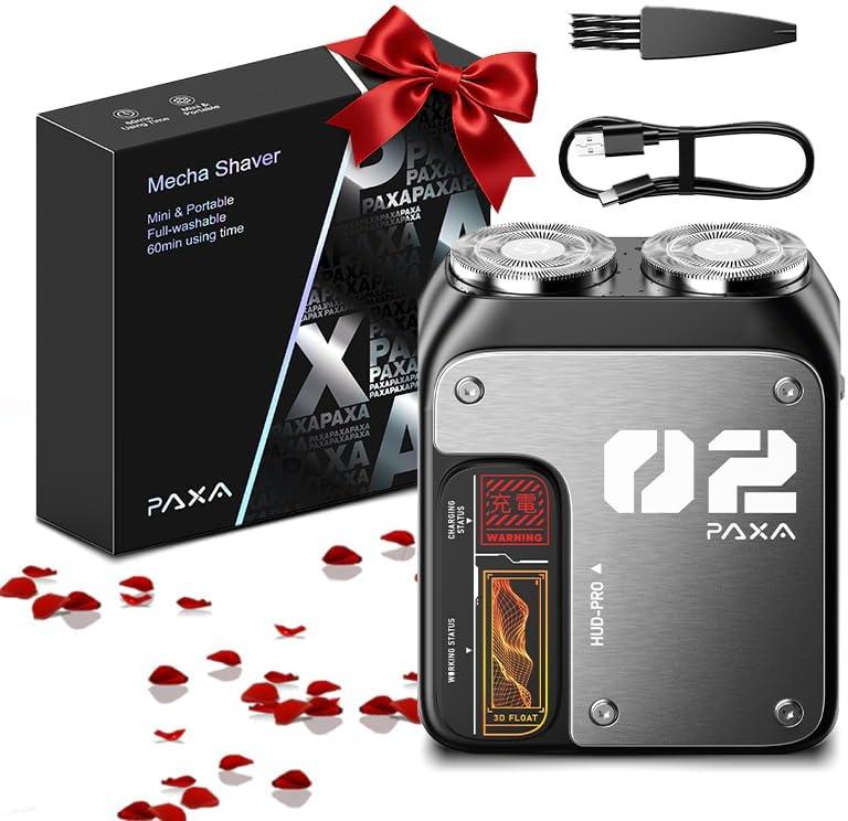 PAXA Mini Electric Shaver for Men,9000Rpm Electric Razor for Men,Magnetic Dual-Head Rotary Pocket Shaver IPX7 Waterproof Wet & Dry for Shaving Face,USB-C Rechargeable for Home,Car,Travel(Gray)