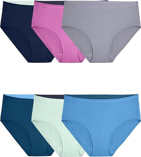 Fruit Of The Loom Womens Breathable Underwear, Moisture Wicking Keeps You Cool & Comfortable, Available In Plus Size Briefs, Micro Mesh Low Rise Brief 6 Pack, 9 US