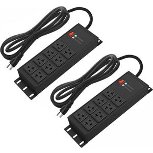 CCCEI 2PCS Heavy Duty Power Strip Surge Protector 20 AMP, 8 Outlets 12 Gauge Shop Garage Metal Multiple Outlets, 6 FT Extension Cord 5-15P Adapter High Amp 6-20R T-Slot 20a for Appliance Black.