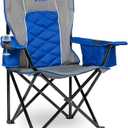 Oversized Padded Camping Chair, Heavy-Duty Steel Frame for 450 lbs Supports, Convenient 6-Can Cooler, Portable Carry Bag, Perfect for Outdoor, Beach, and Hiking (Gray & Sapphire Blue)