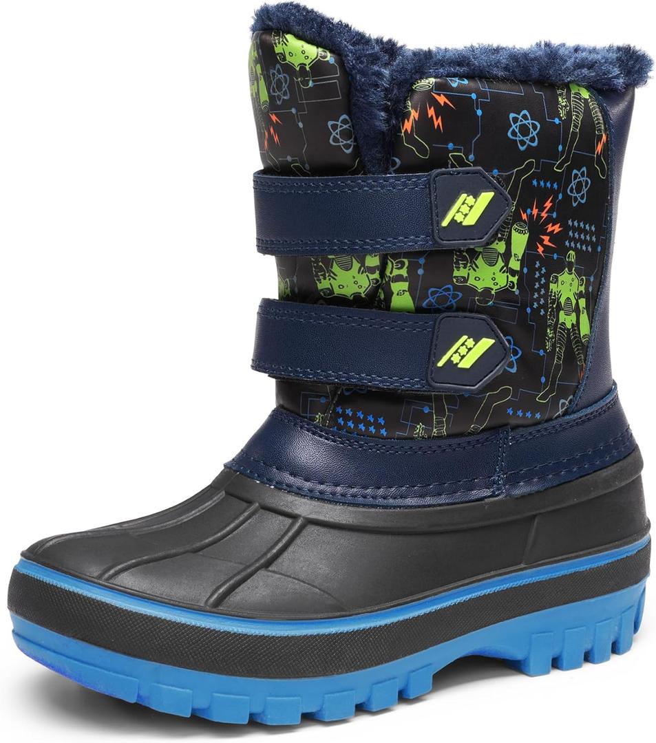 DREAM PAIRS Boys Girls Snow Boots Water-Resistant Outdoor Sport Warm Cozy Anti-Slip Cute Ankle Winter Shoes for Toddler/ Little/ Big Kid, Size 2 Little Kid, Black/ Neon/ Green, DUCKO
