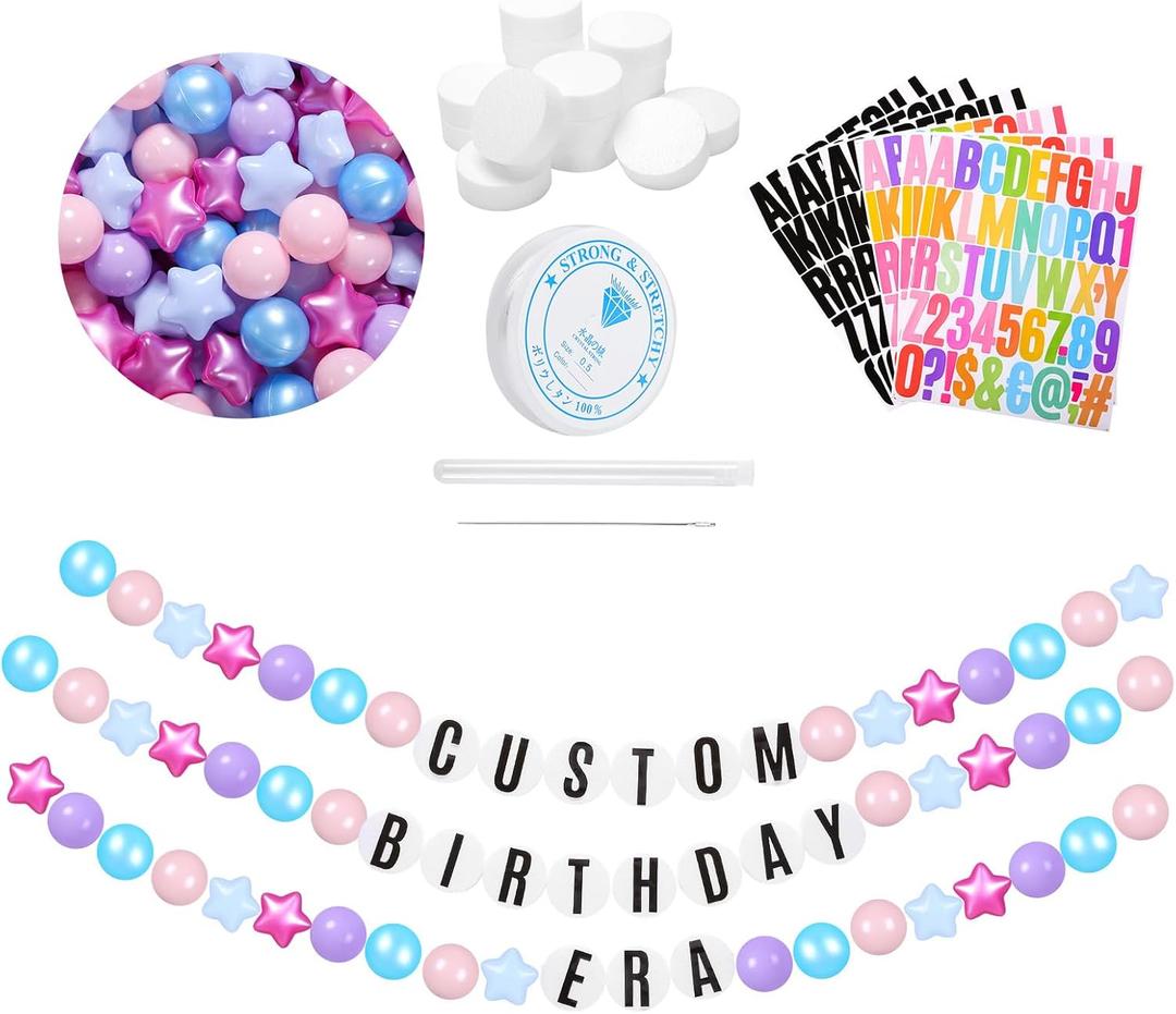 DIY Giant Friendship Bracelet in My Birthday Era Banner Birthday Banner Famous Singer Customizable Banner Garland Decor Foam Circles Ball Plastic Balls DIY Supplies (Mermaid Colors)
