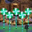 Christmas Solar Pathway Lights, Set of 5 Lollipops Peppermint Stake Lights, 8 Modes Candy Cane Walkside Lights, Outdoor Xmas Decoration for Walkway,Yard