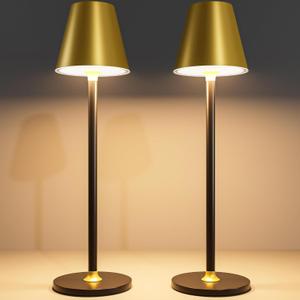 Modern LED CordlessTable Lamp,4000mAh Rechargeable Battery Desk lamp,3 Level Brightness Kitchen Light, Portable, Minimalist Design, for Couple Dinner/Coffee Table/Restaurant/Bedroom (Gold&Black 2pack)