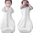 BABELIO Newborn Swaddle with Zipper Sleeves Transitional Baby Swaddle 3-6 Months Temp-Sensing Breathable Sleep Sack Light Gray, M(13-19lbs)