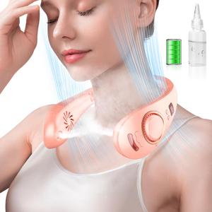 OVIFM Hanging Neck Fan-Misting Fan Portable Folding Cooling Fan for Your Neck,Mini Headphone Personal Folding Hanging Neck Fan,Cordless Bladeless Battery Cooling Neck Cooler Device,Birthday