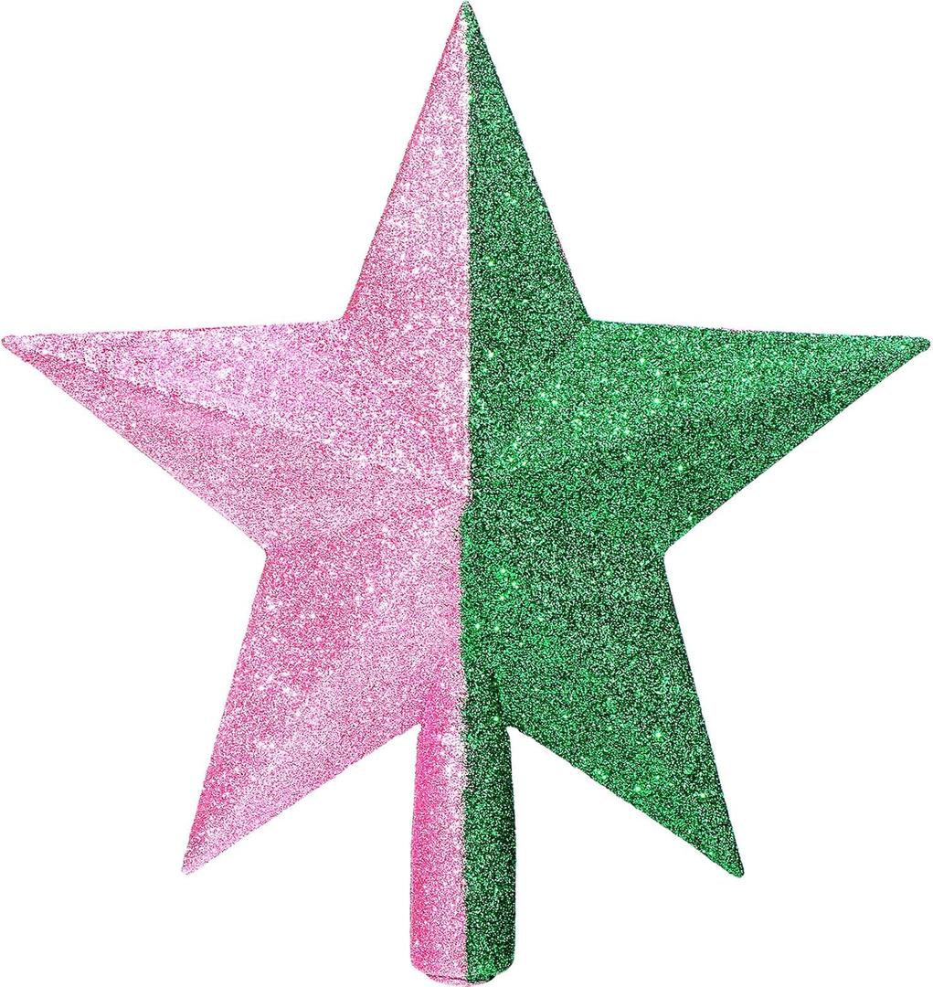 Sosation Christmas Witch Pink and Green Glitter Star Tree Topper Ornaments Witch and Princess Bethlehem Star Xmas Tree Decorative for Halloween Christmas Wizard Party Decoration