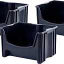 Mighty Tuff Jumbo Stackable Storage Bins, Pack of 3, Easy-Access Storage, Large Easy-To-Grip Handles, Wide Front Opening, Interlocking, Stack Vertically, Black