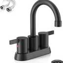Phiestina 4 Inch 2 Handle Centerset Matte Black Lead-Free Modern Bathroom Faucet, 360 Swivel Spout 2-3 Hole RV Bathroom Vanity Sink Faucet with Pop Up Drain and Water Supply LinesBF015-1-MB