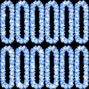 Sherr White Light Up Hawaiian Leis LED Flower Leis Necklace Flower with LED Lights Luau Flowers Necklaces for Wedding Masquerade Beach Tropical Halloween Christmas Party Supplies