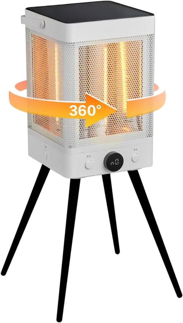 Portable Space Heater,4-Side Carbon Fiber Heating 1500W Fast Electric Heater with 9H Timer Tip-Over Overheat Protection Carry Handle for Bedroom, Living Room, Office
