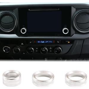 Car Sound Volume Knob & Rearview Mirror Adjustment Knob Trim Cover Fit Toyot@a Tacoma 2016-2019 Center Console Audio Radio Switch & Rearview Mirror Button Knob Circle Decorative Ring Accessories (Silver)