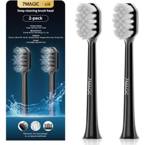 7MAGIC Model D36 Electric Toothbrush Replacement Brush Heads for Deep Cleaning, Durable and Effective, 2-Pack (Black)