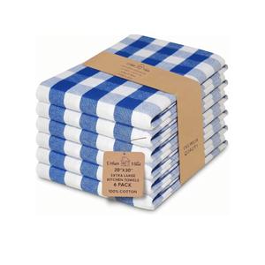 Urban Villa Kitchen Towels 100% Cotton Dish Towels for Kitchen (Set of 6) 20”x30” Dish Cloths Highly Absorbent Kitchen Linen Set with Hanging Loop Perfect for Drying Dishes Cleaning – Blue/White