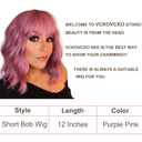 VCKOVCKO Pink Wavy Wig With Air Bangs Gift for Lady and Girls Women's Short Wigs Curly Wavy Shoulder Length Synthetic Wig for Women Daily Use Colorful Wigs(12", Purple Pink)