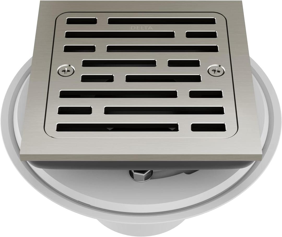 Delta Faucet 4 Inch Tile-In Square Shower Floor Drain Brushed Nickel, Shower Drain Kit, Square Shower Drain, Chrome Shower Drain, Shower Floor Drain, Stainless DT062412-SS