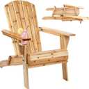 Folding Adirondack Chairs, Outdoor Wooden Lawn Chairs with Cup Holder, Patio Chair for Garden,Yard,Poolside,Backyard, 350lb Weight Capacity(Natural)