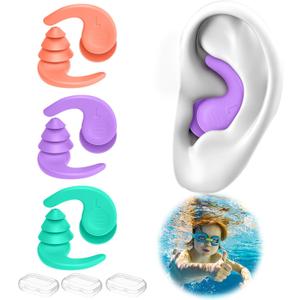 Kids Swimming Ear Plugs,3 Pairs Waterproof Reusable Silicone Child Swim Earplugs for Swimming Surfing Bathing Showering,Small Children Water Ear Plugs Suitable for Boys and Girls (Kids 4-12 Years Old), Multicolor