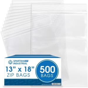 Spartan Industrial - 13 X 18 (500 Count) 2 Mil Clear Reclosable Zip Plastic Poly Bags with Resealable Lock Seal Zipper