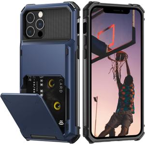 Nvollnoe for iPhone 12/12 Pro Case with Card Holder[Store 5 Cards] Dual Layer Heavy Duty Shockproof Wallet Case with Hidden Card Slot Large Storage Cover for iPhone 12(Blue)