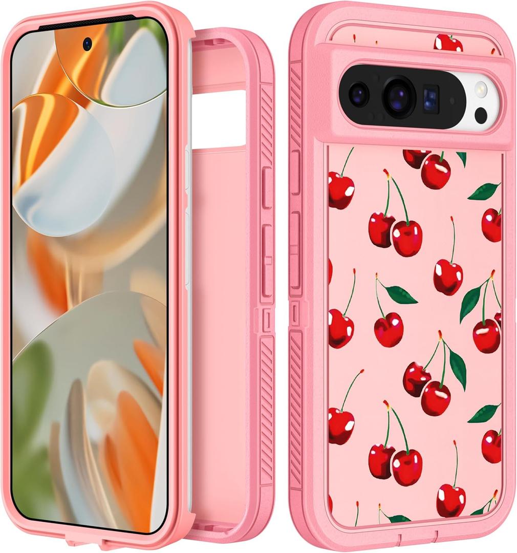for Google Pixel 9 Pro XL Case - Women Girls Cute Cover Girly Aesthetic Kawaii Unique Design Teens Pretty Cheery Heavy Duty Shockproof Protective Phone Case for Pixel 9 Pro XL 6.8 Inch Cherry