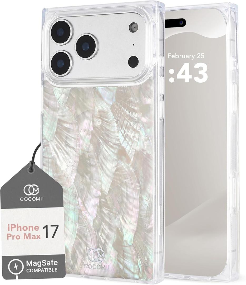 Cocomii - Rectangle Case Compatible with iPhone 17 Pro Max - Compatible with MagSafe, Real Mother of Pearl Shell, Opalescent Seashell for iPhone 17 Pro Max 6.9 inch, Iridescent