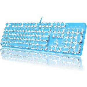 Typewriter Style Mechanical Gaming Keyboard RGB Backlit Wired with Blue Switch Retro Round Keycap 104 Keys Keyboard (Blue 104 Keys LED)