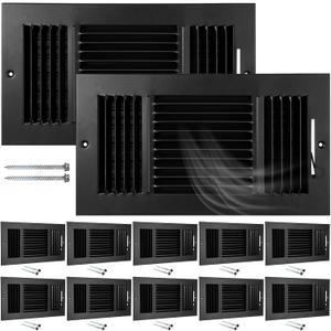 Wesiti 12 Pack 12 x 6 Inch Vent Covers Bulk for Wall and Ceiling, HVAC 3 Way Air Register with Manual Adjuster Damper, Solid Steel Sidewall Air Vents for Home Bathroom Office Toilet(Black)
