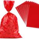 Diueoly Red Cellophane Treat Bags, 100 PCS Clear Red Candy Bags, 6x9 Inch Plastic Clear Cookie Goodie Bag Gift Snack Treat Bag for Christmas Valentines Weddings Birthday Party Favor Supplies