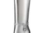 FINDVELL Silver Knee High Boots for Women Chunky Block Heel Tall Boots Pointed Toe Side Zipper Fashion Dress Long Boots Size 7