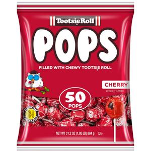 Tootsie Pops Single Flavor Bag - Cherry Flavored Lollipops with Chocolatey Center - Individually Wrapped Hard Candy - Red Candy - Peanut Free, Gluten Free, 50 Count (Pack of 1), 1.95lb