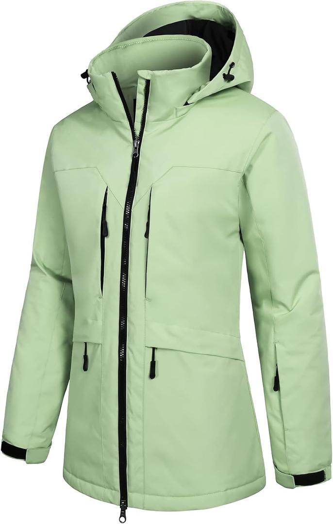 GEMYSE Women's Ski Jacket Waterproof Winter Snow Coat Warm Hooded Windbreaker Snowboarding Windproof Rain Jacket (Fair Green, S)