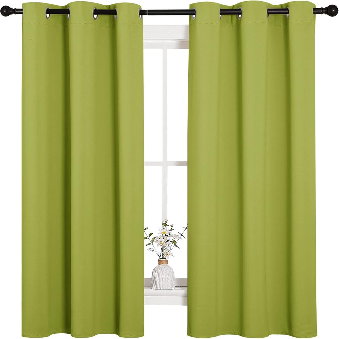 NICETOWN Thermal Insulated Solid Grommet Top Blackout Holiday Decorative Curtains/Drapes for Kid's Room (1 Pair, 42 x 63 inches in Fresh Green)