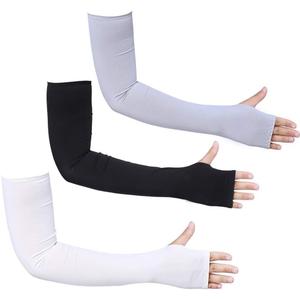 Bacophy 3 Pairs Arm Sleeves with Thumb Holes Women Men UV Protection Cooling, UPF 50 Compression Long Arm Cover (3-pairs Black+white+grey)