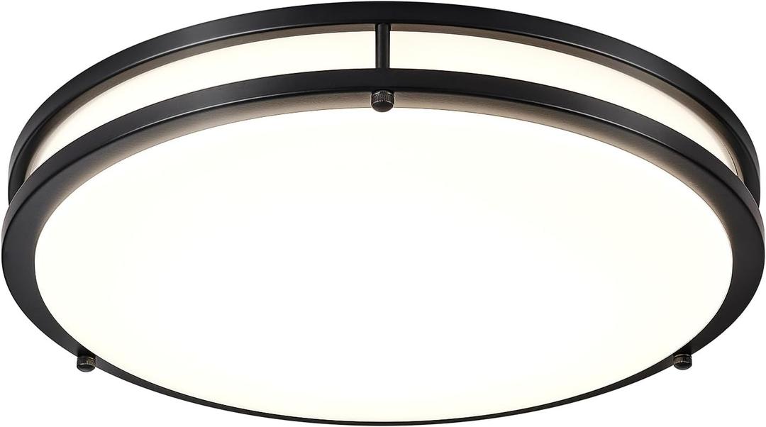 DLLT Flush Mount LED Ceiling Light: 16 Inch 5CCT (3000K-6000K) & Dimmable Ceiling Light Fixtures for Bedroom Hallway - 36W Modern Black Super Bright Kitchen Lighting Fixtures Ceiling