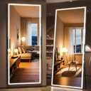 Full Length Mirror with Lights, 83" x 36" Large LED Lighted Floor Standing Body Mirror, Dimmable & 3 Color Lighting for Bedroom, Cloakroom, Dressing Room, Tempered Glass, Square Black