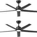 ocioc 52 inch Ceiling Fans with Lights, 2 Pack Black Ceiling Fan with Light and Remote Control, 3CCT, Quiet DC Motor, 5 Blades Modern Ceiling Fan for Living Room Farmhouse Bedroom