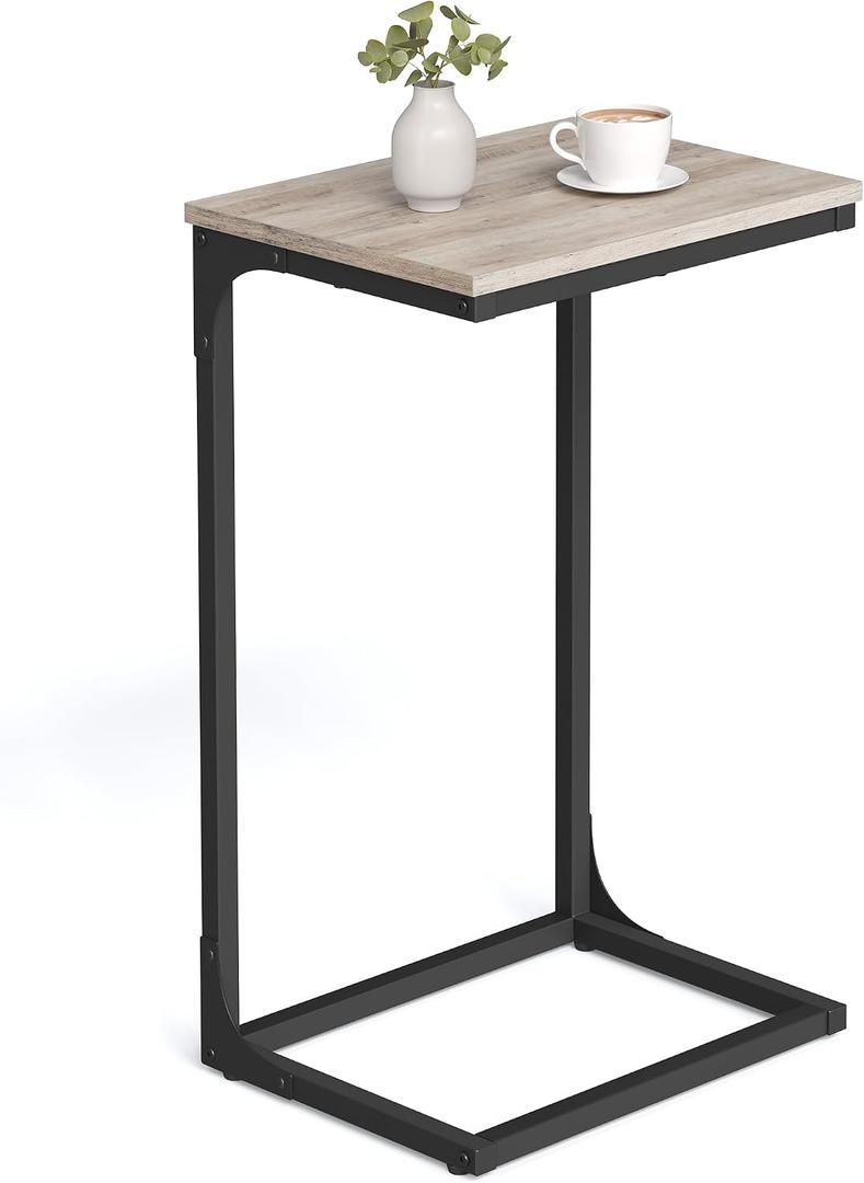 VASAGLE C-Shaped End Table, Side Table for Sofa, Couch Table with Metal Frame, Small TV Tray Table for Living Room, Bedroom, Greige and Black ULET353B02, 11.8 x 15.7 x 26.3 Inches