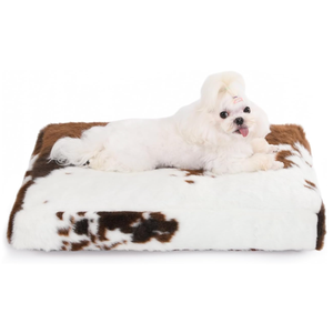 Bedfolks Waterproof Crate Bed, Plush Dog Kennel Pad with Removable Washable Cover, Faux Fur, Fluffy 35"x23", Cow Print